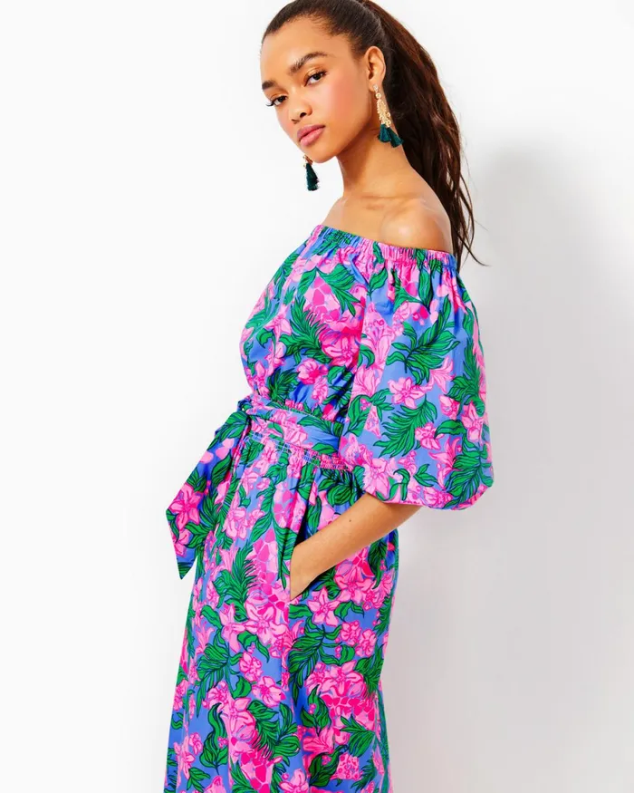 Dresses Women Lilly Pulitzer Parigi Boat Neck Romper Aegean Navy Beach Path Dresses Women Lilly Pulitzer Parigi Boat Neck Romper Aegean Navy Beach Path