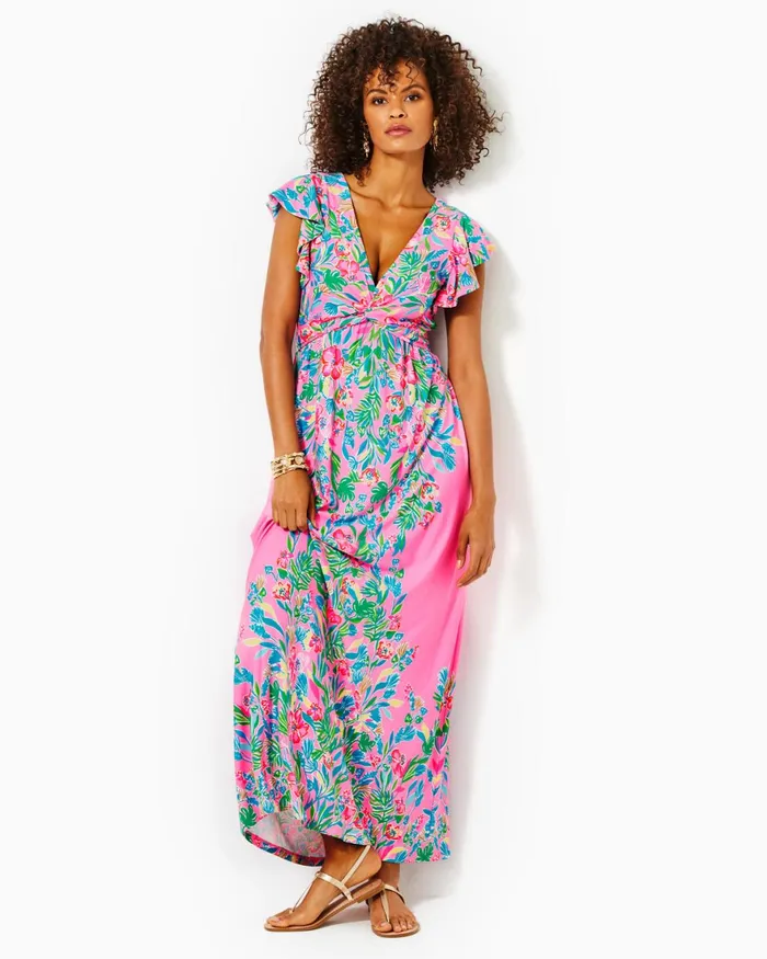 Dresses Women Lilly Pulitzer Shawnlee Elbow Sleeve OffTheShoulder Cotton Midi Dress Alba Blue