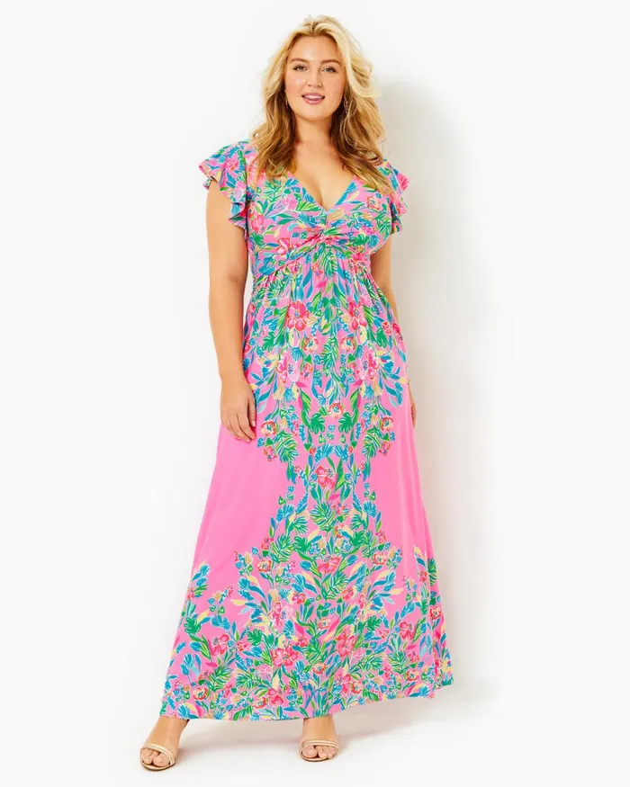 Dresses Women Lilly Pulitzer Shawnlee Elbow Sleeve OffTheShoulder Cotton Midi Dress Alba Blue