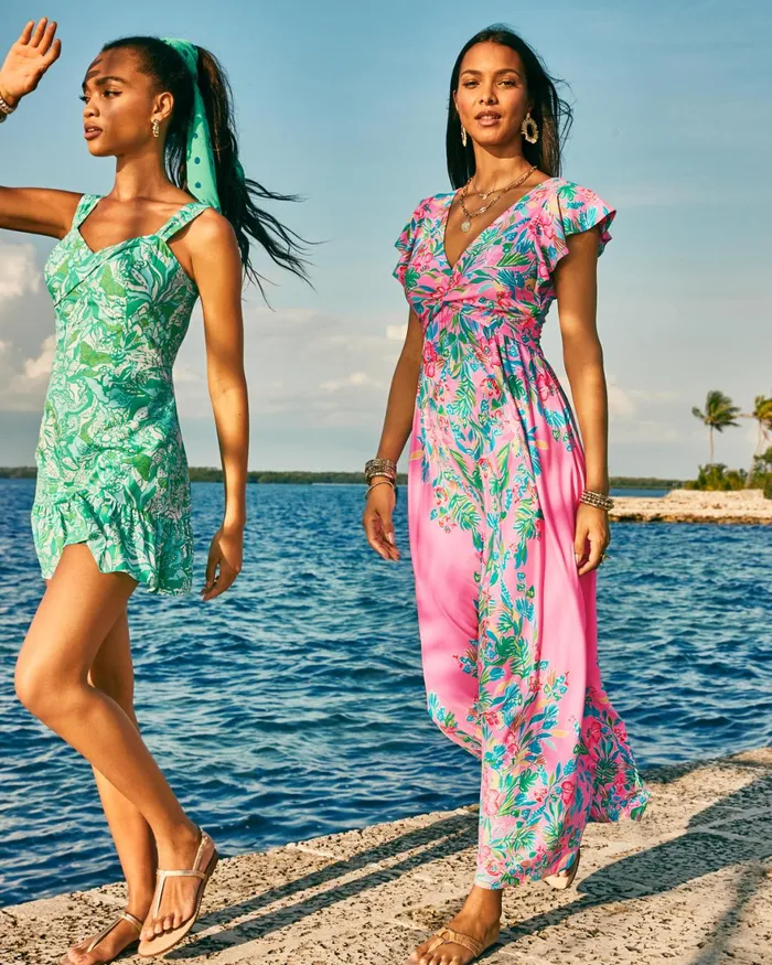 Dresses Women Lilly Pulitzer Shawnlee Elbow Sleeve OffTheShoulder Cotton Midi Dress Alba Blue