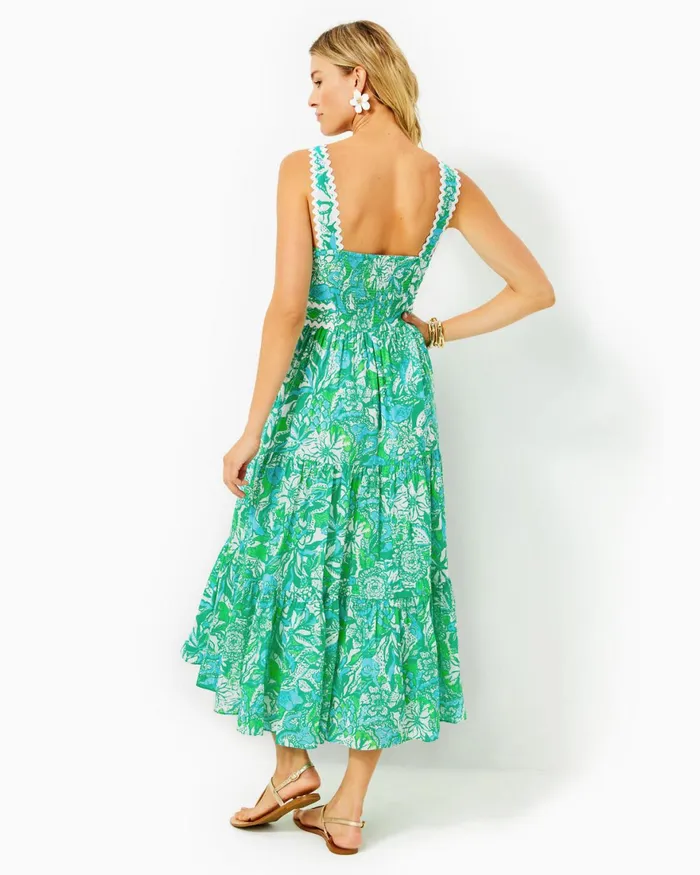 Dresses Women Lilly Pulitzer Shawnlee Elbow Sleeve OffTheShoulder Cotton Midi Dress Alba Blue