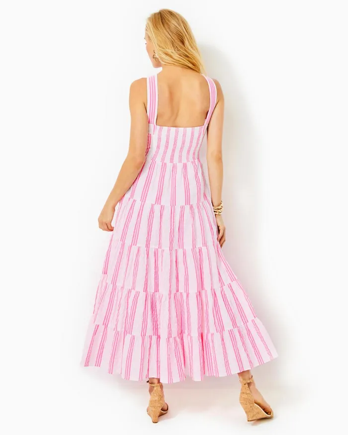 Dresses Women Lilly Pulitzer Shawnlee Elbow Sleeve OffTheShoulder Cotton Midi Dress Alba Blue