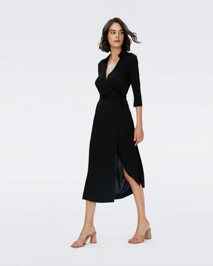 DVF Dresses Women Abigail Midi Wrap Dress Black