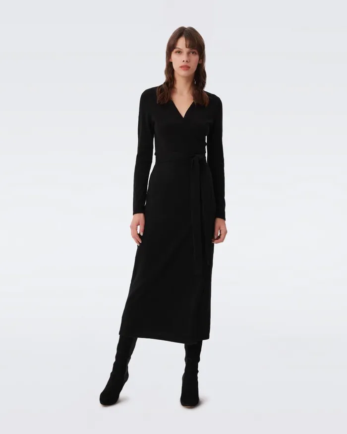 DVF Dresses Women Astrid WoolCashmere Wrap Dress Black