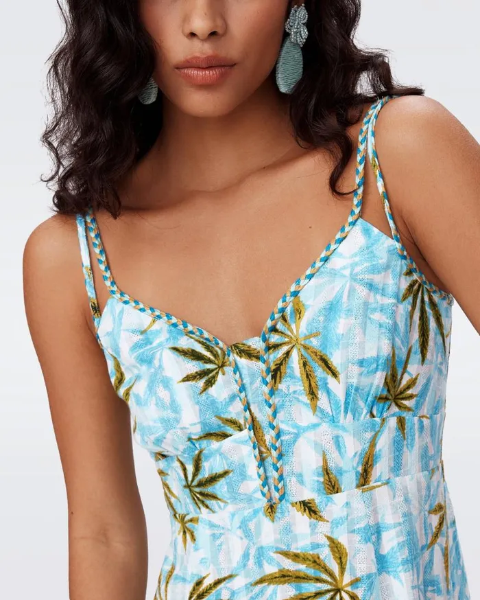 DVF Dresses Women Cate Cotton Dress Huge Cannabis Blue