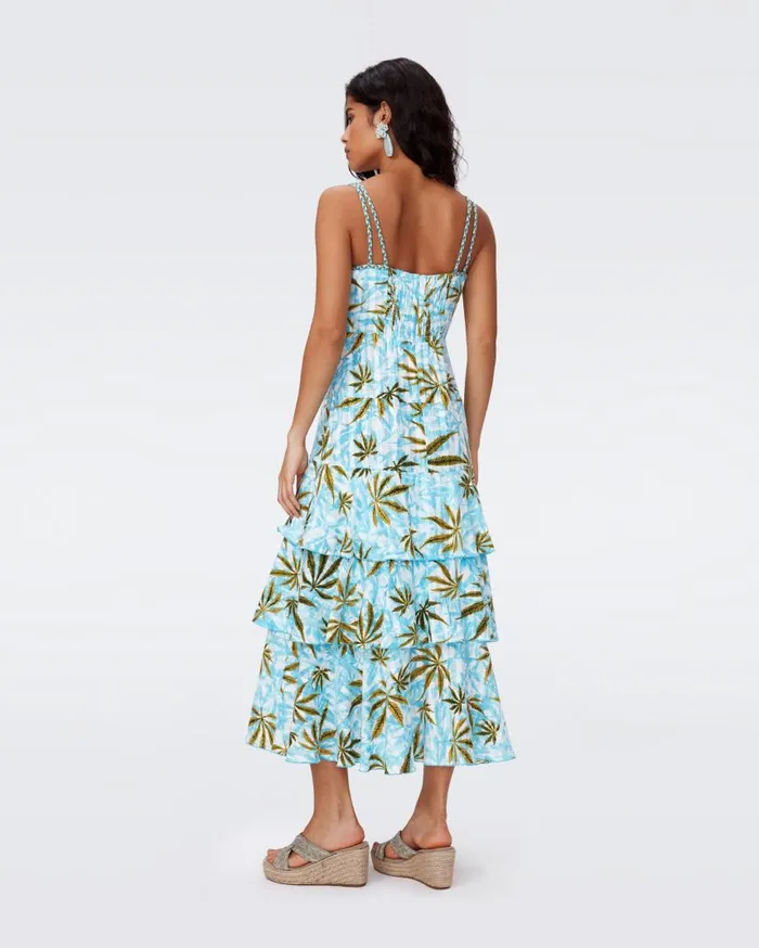 DVF Dresses Women Cate Cotton Dress Huge Cannabis Blue