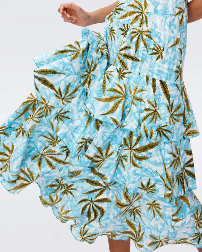 DVF Dresses Women Cate Cotton Dress Huge Cannabis Blue