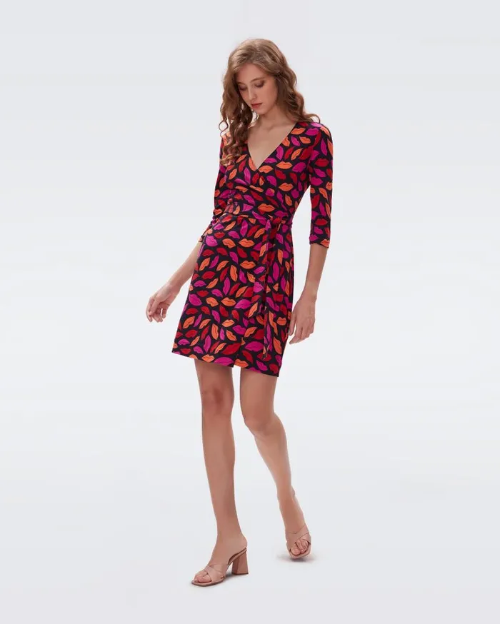 DVF Dresses Women Julian Silk Jersey Wrap Dress Midnight Kiss Multi