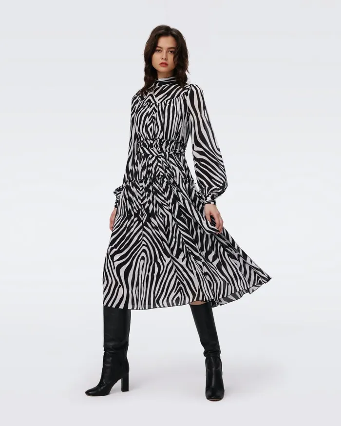 DVF Dresses Women Kent Dress Huge Zebra Ivory