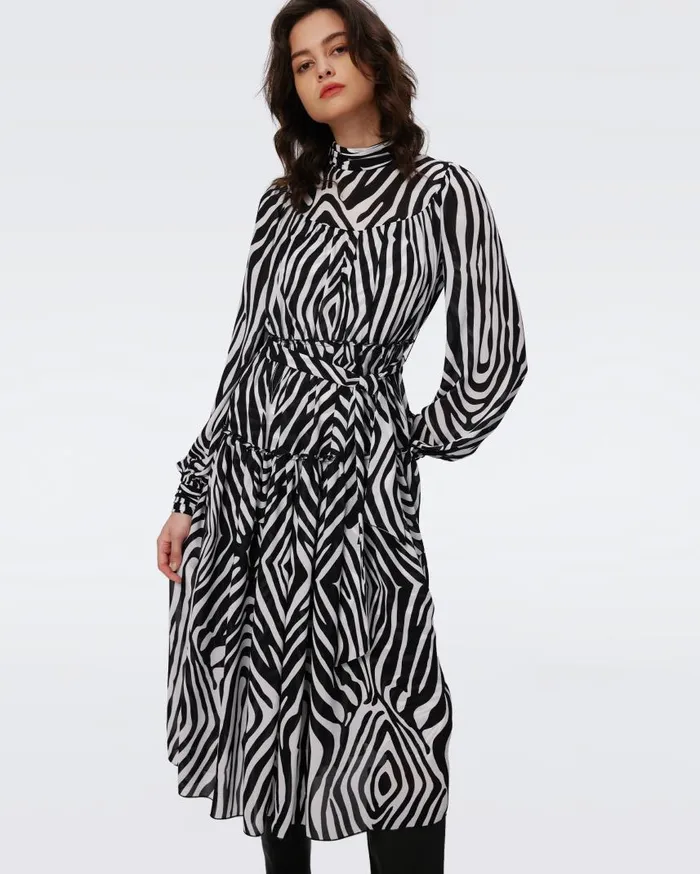 DVF Dresses Women Kent Dress Huge Zebra Ivory