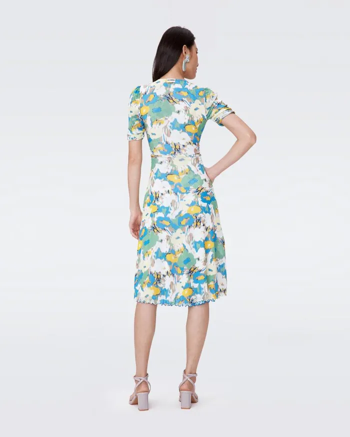 DVF Dresses Women Koren Reversible Mesh Dress June Bloom Blue And Day Dream Floral Blue