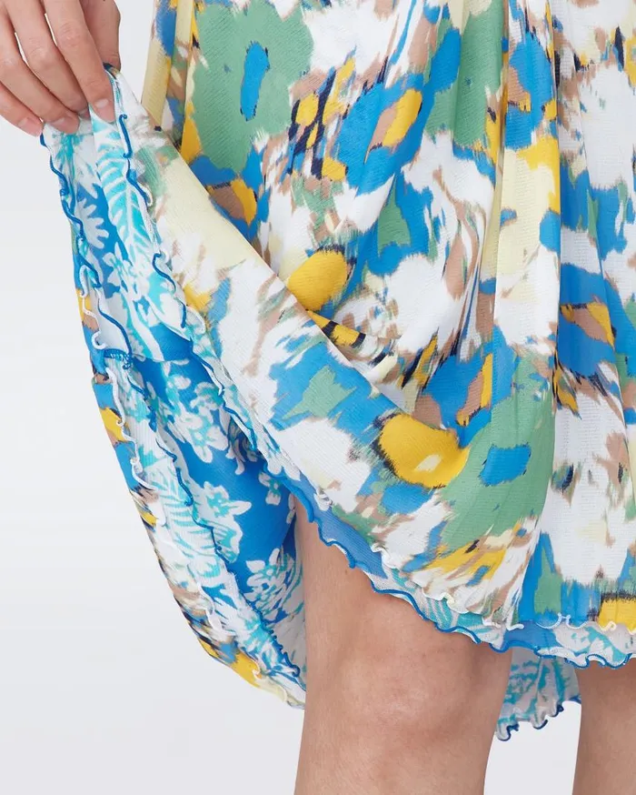 DVF Dresses Women Koren Reversible Mesh Dress June Bloom Blue And Day Dream Floral Blue