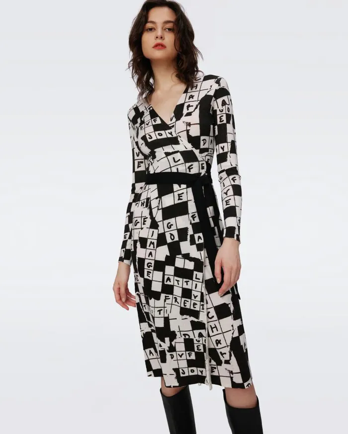 DVF Dresses Women Luella Wool Wrap Dress Dvf 50th Crossword Ivory