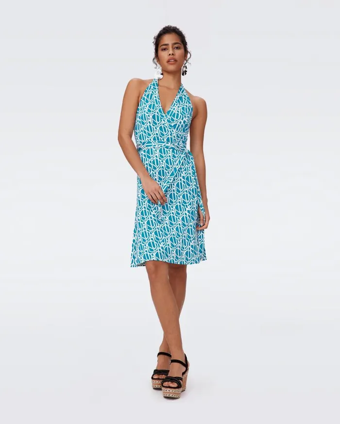 DVF Dresses Women Nishi Cotton Dress Infinite Geo Teal