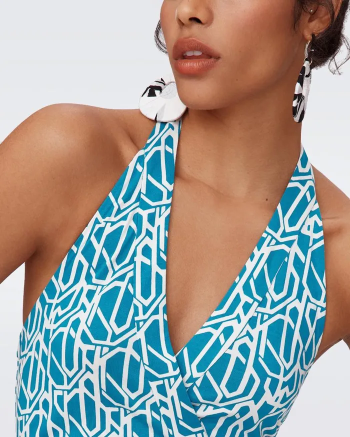DVF Dresses Women Nishi Cotton Dress Infinite Geo Teal