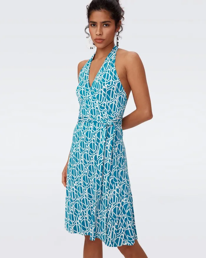 DVF Dresses Women Nishi Cotton Dress Infinite Geo Teal
