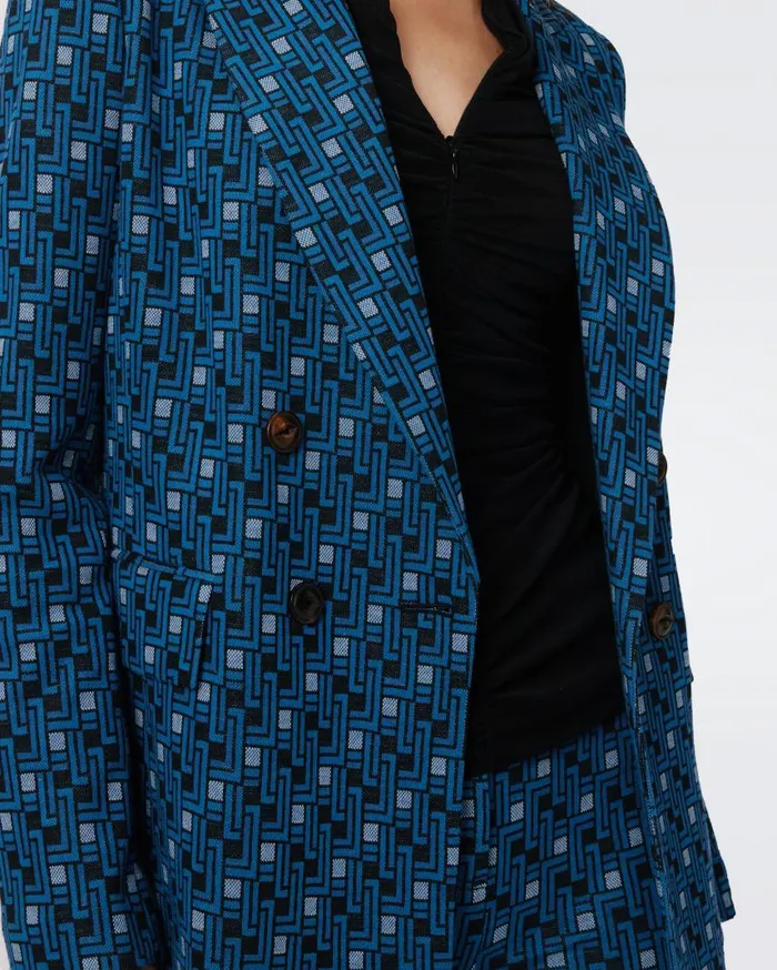 DVF Jackets and Coats Women Bien Jacquard Jacket Tiny Vinyl Links Dark Teal