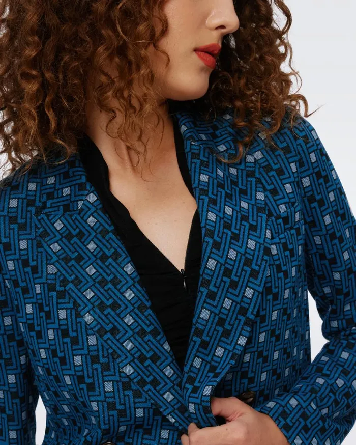 DVF Jackets and Coats Women Bien Jacquard Jacket Tiny Vinyl Links Dark Teal