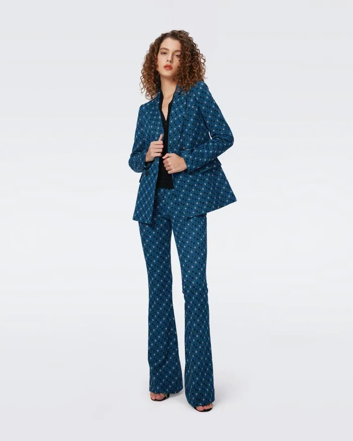 DVF Pants and Shorts Women Greg Jacquard Pants Tiny Vinyl Links Dark Teal