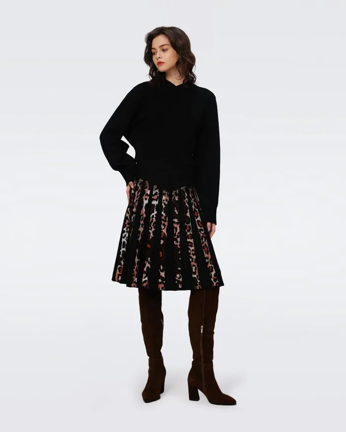 DVF Skirts Women Hutch Knit Jacquard Skirt Tiny Jungle Cat And Black