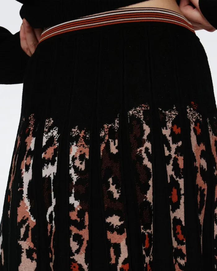 DVF Skirts Women Hutch Knit Jacquard Skirt Tiny Jungle Cat And Black