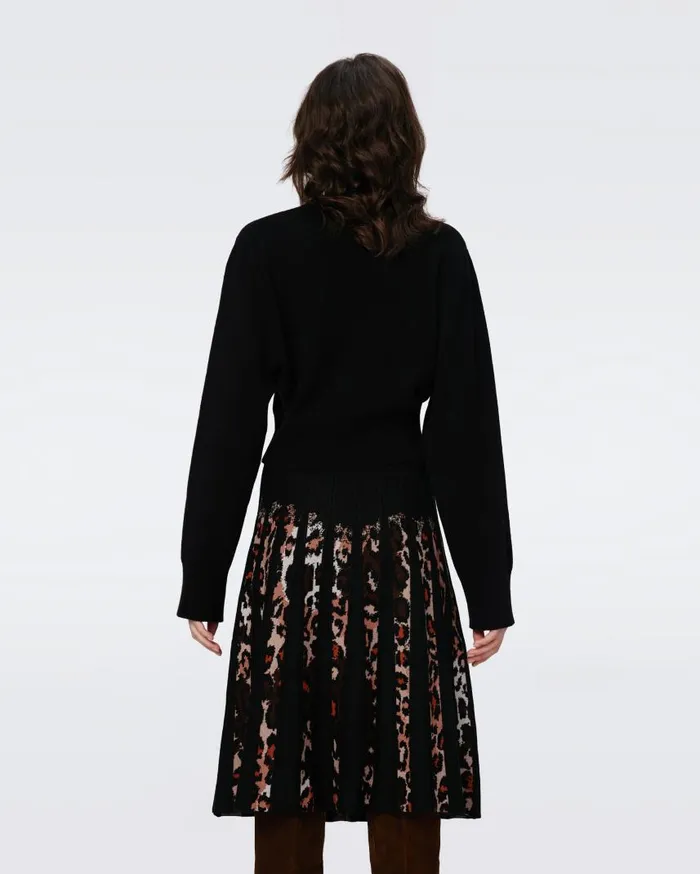 DVF Skirts Women Hutch Knit Jacquard Skirt Tiny Jungle Cat And Black