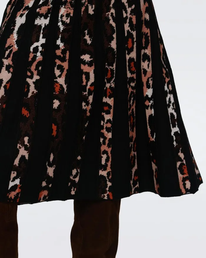 DVF Skirts Women Hutch Knit Jacquard Skirt Tiny Jungle Cat And Black