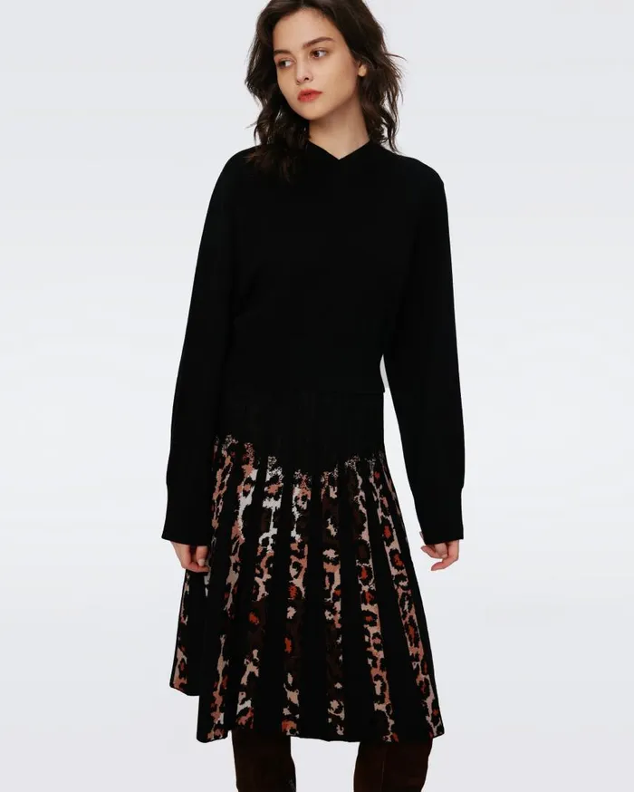 DVF Skirts Women Hutch Knit Jacquard Skirt Tiny Jungle Cat And Black