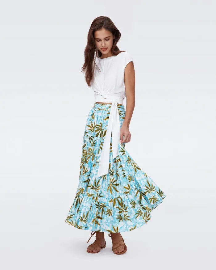 DVF Skirts Women Pria Cotton Dobby Skirt Huge Cannabis Blue