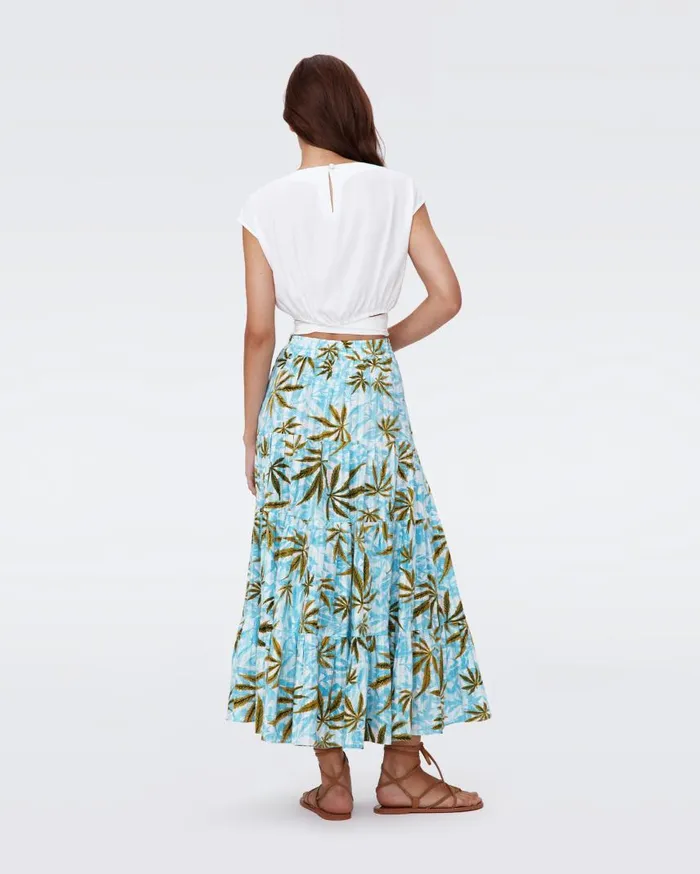 DVF Skirts Women Pria Cotton Dobby Skirt Huge Cannabis Blue