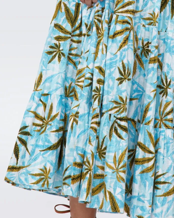DVF Skirts Women Pria Cotton Dobby Skirt Huge Cannabis Blue