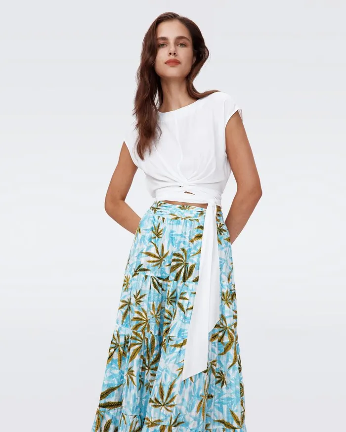 DVF Skirts Women Pria Cotton Dobby Skirt Huge Cannabis Blue