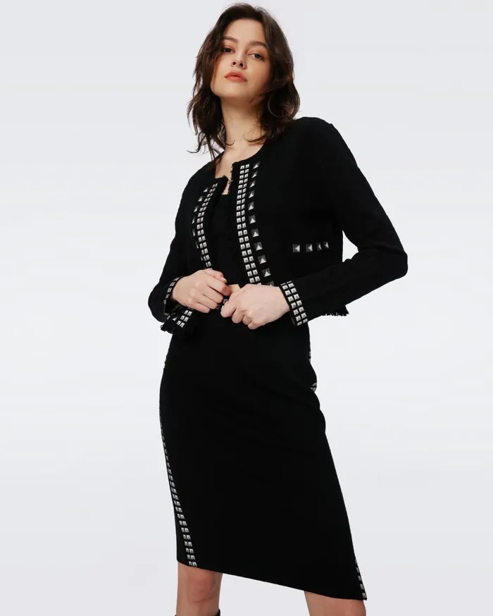 DVF Sweaters and Knits Women Brogan Knit Jacquard Cardigan Black And Stud