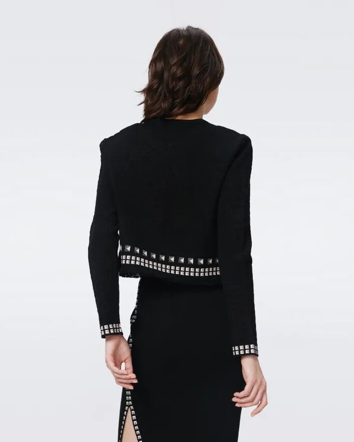 DVF Sweaters and Knits Women Brogan Knit Jacquard Cardigan Black And Stud
