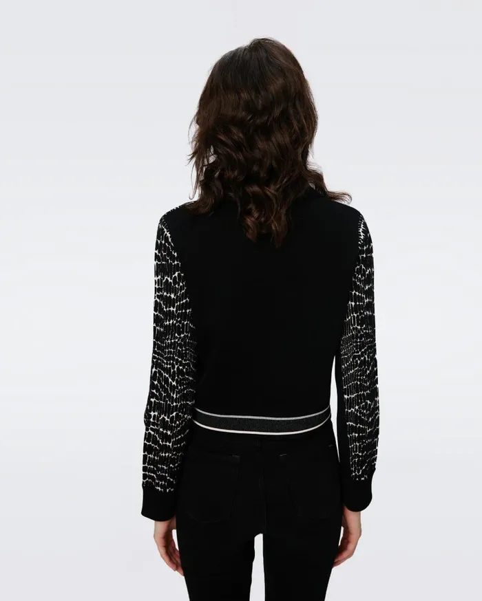 DVF Sweaters and Knits Women Riva Knit Jacquard Cardigan Dvf Logo And Leopard Black