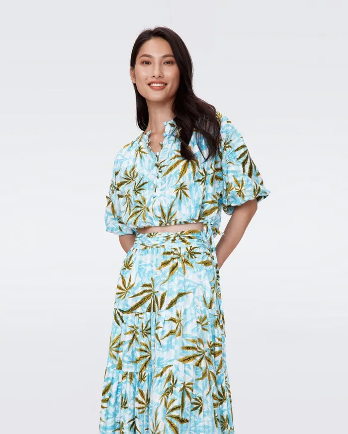 DVF Tops Women Dario Cotton Dobby Top Huge Cannabis Blue