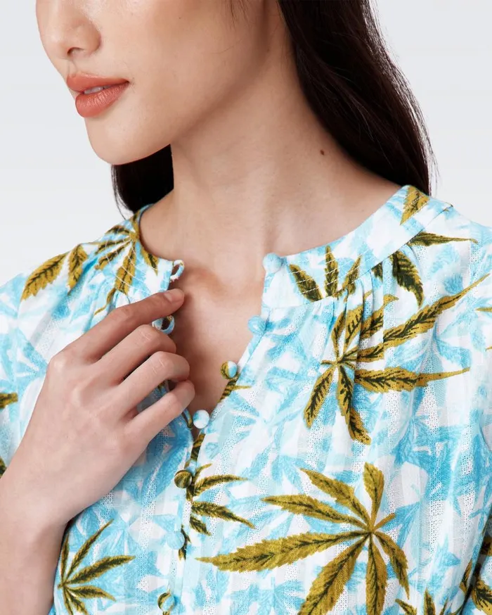 DVF Tops Women Dario Cotton Dobby Top Huge Cannabis Blue