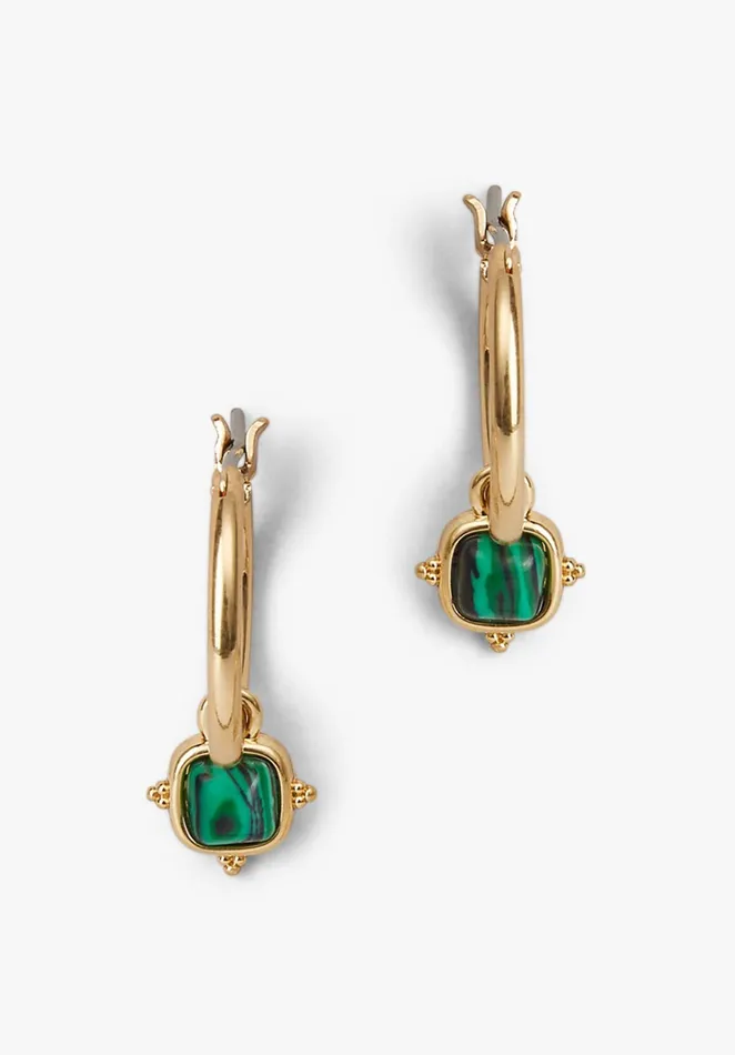 Earrings Women Hush Lucille Malachite Hoop Earrings Gold