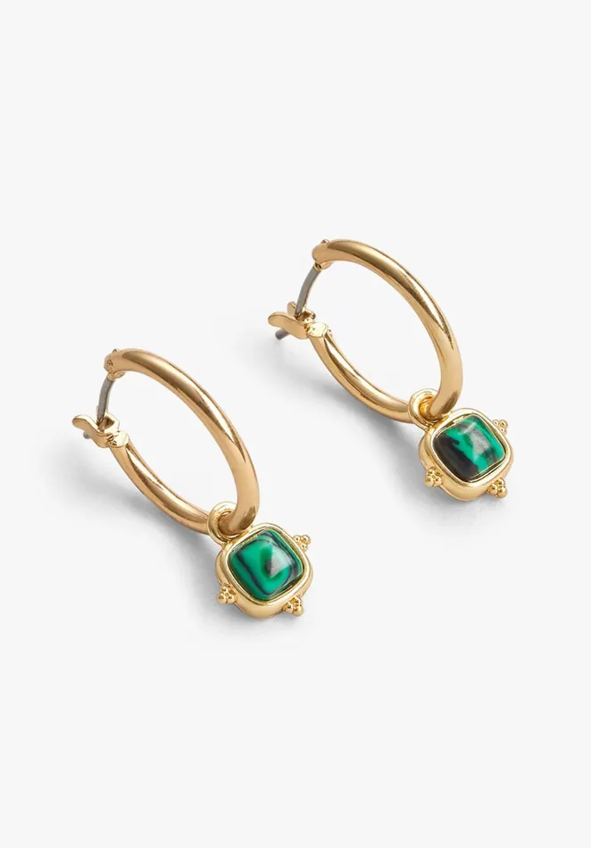 Earrings Women Hush Lucille Malachite Hoop Earrings Gold