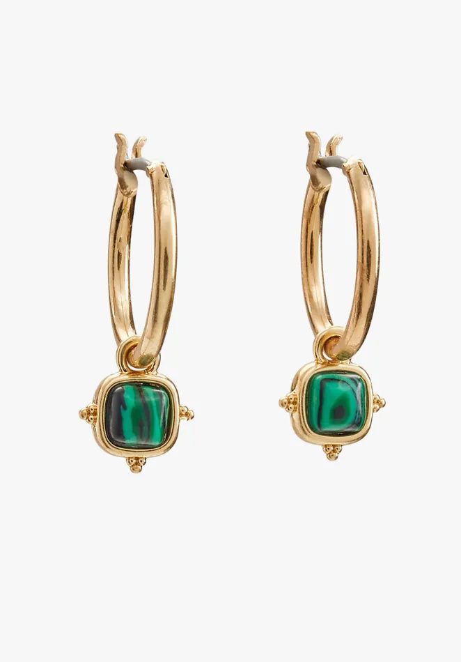 Earrings Women Hush Lucille Malachite Hoop Earrings Gold