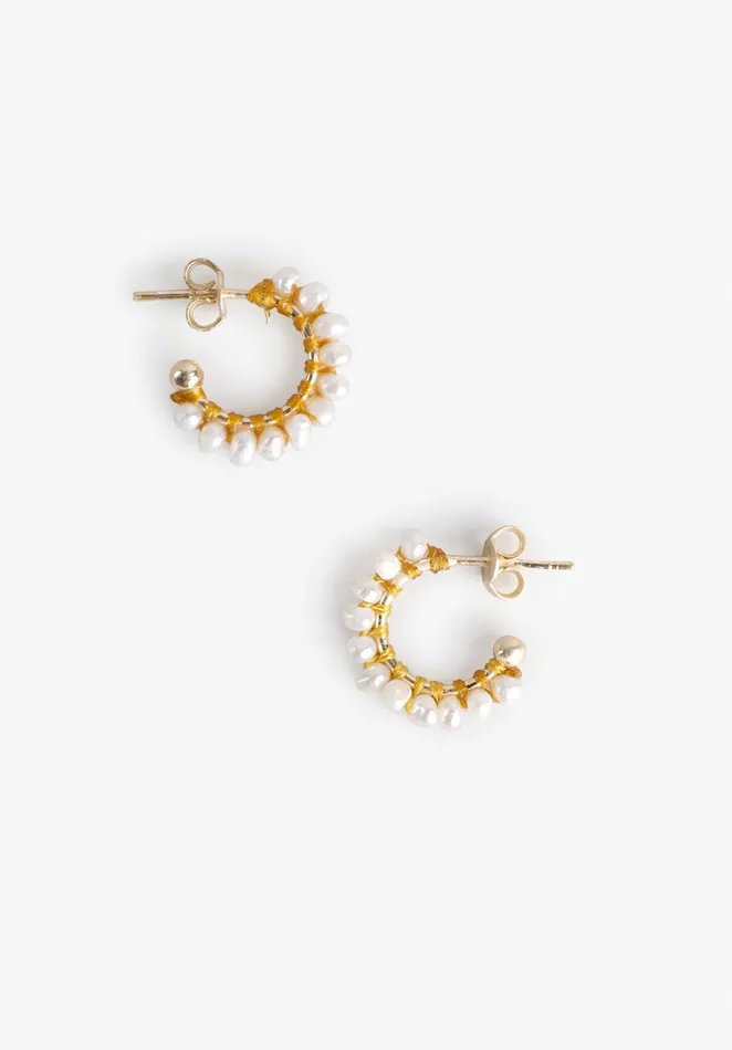 Earrings Women Hush Pearl Beaded Hoop Earrings Goldpearl
