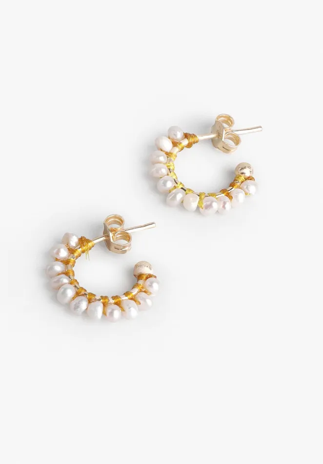 Earrings Women Hush Pearl Beaded Hoop Earrings Goldpearl