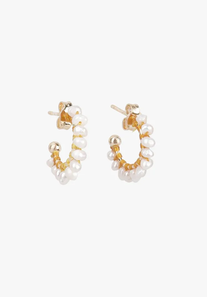 Earrings Women Hush Pearl Beaded Hoop Earrings Goldpearl