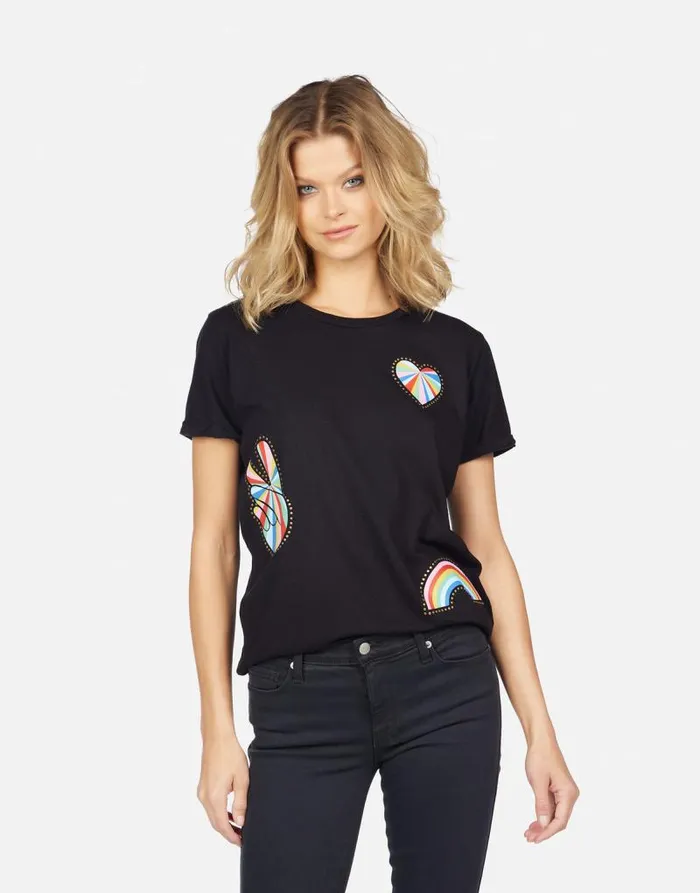 Edda Studded Stripe Peace Black Women Lauren Moshi Short Sleeve