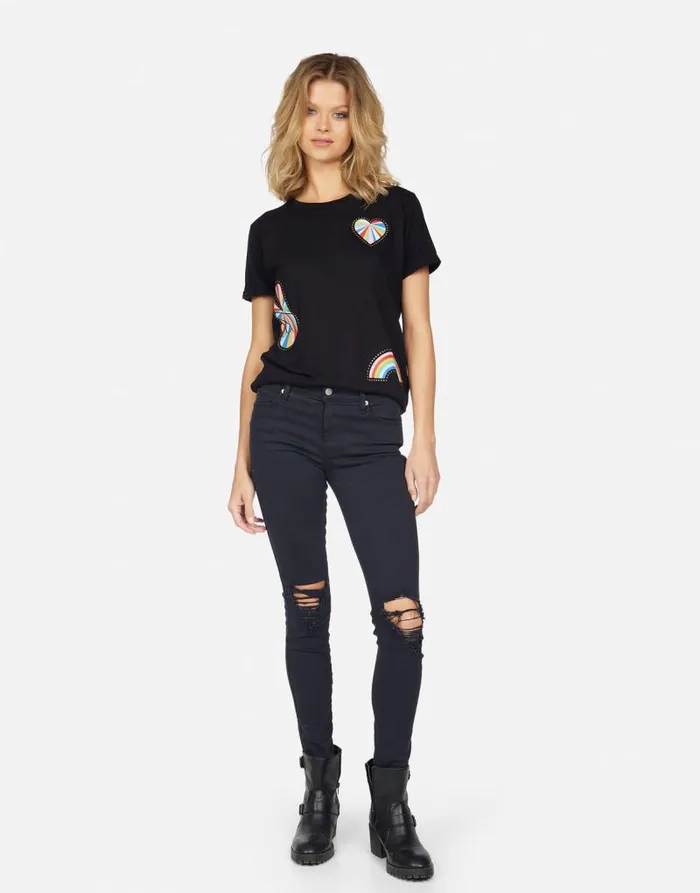 Edda Studded Stripe Peace Black Women Lauren Moshi Short Sleeve