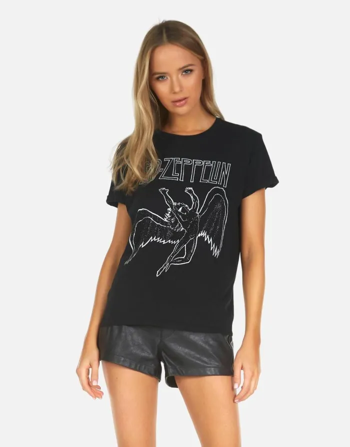 Edda X Led Zeppelin Outline Black Women Lauren Moshi Short Sleeve