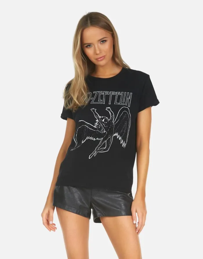 Edda X Led Zeppelin Outline Black Women Lauren Moshi Short Sleeve