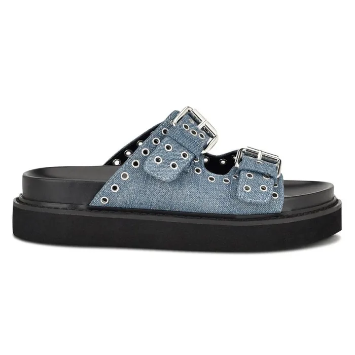 Eleny Buckle Slide Sandals Denim Women Nine West Sandals