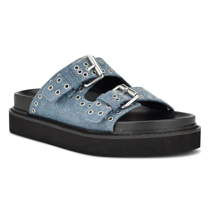 Eleny Buckle Slide Sandals Denim Women Nine West Sandals Eleny Buckle Slide Sandals Denim Women Nine West Sandals