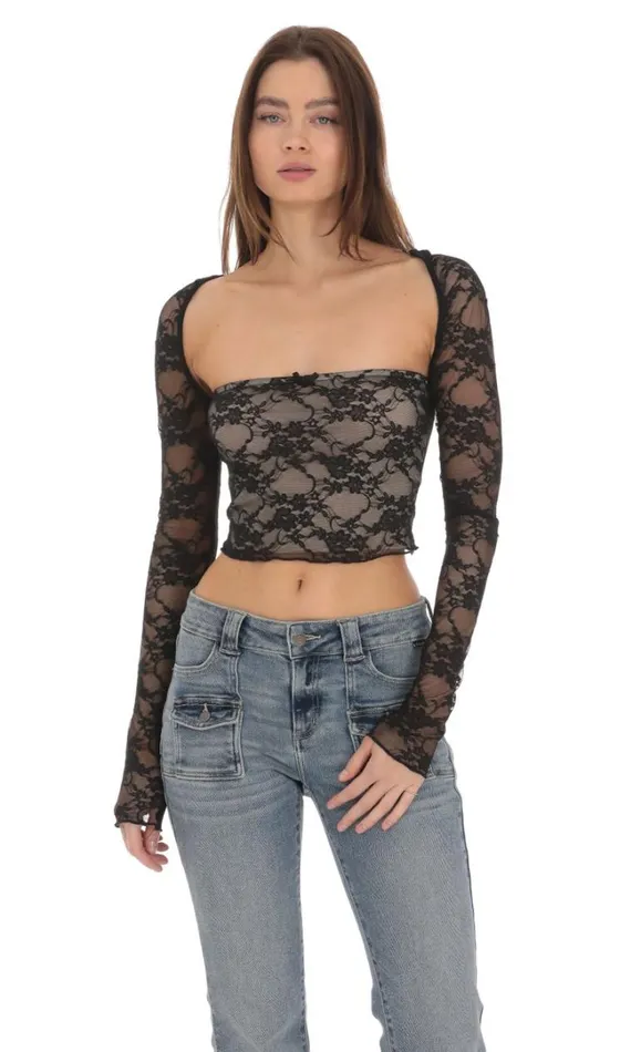 Elianna Lace Top Black Women LUCY IN THE SKY Tops